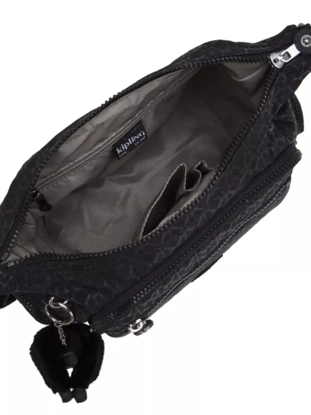 Kipling Gabbie Small Crossbody Bag Black Signature Embossed Monkey Keychain